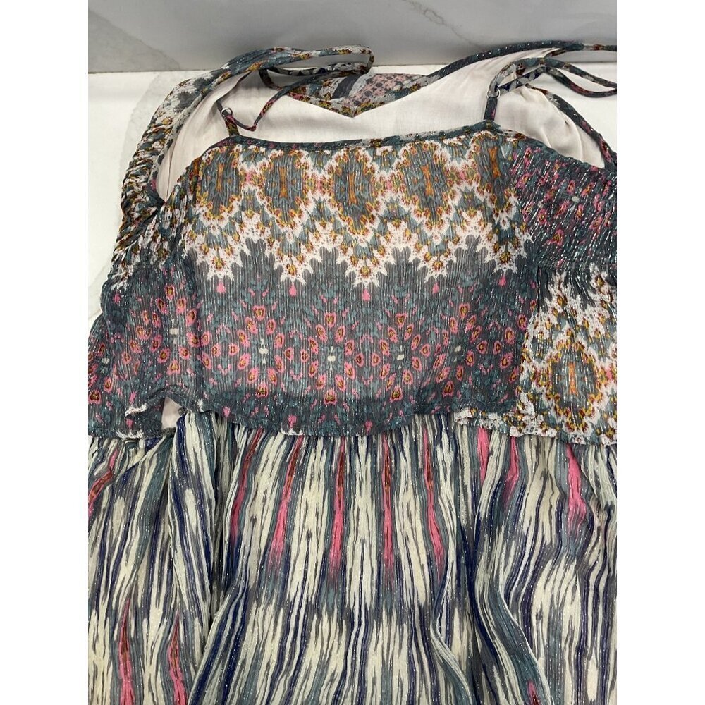 Meadow Rue By Anthropologie Tiered Maxi Dress Multicolor Silver Thread Size 10 - Picture 9 of 9